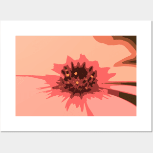 Abstract & Artsy Daisy Flower in Colorful Orange Red Hues of Peach, Coral & Salmon Posters and Art